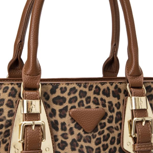 (ONLINE ONLY) 3in1 leopard buckle top handle satchel w messenger and wallet set