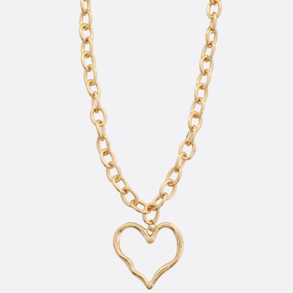 HEART PENDANT OVAL LINK METAL NECKLACE