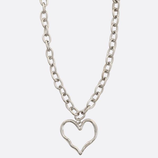 HEART PENDANT OVAL LINK METAL NECKLACE