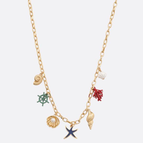 SEA LIFE CHARM PEARL BEAD STATION NECKLACE