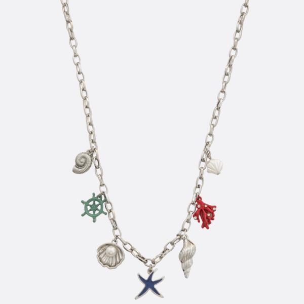 SEA LIFE CHARM PEARL BEAD STATION NECKLACE