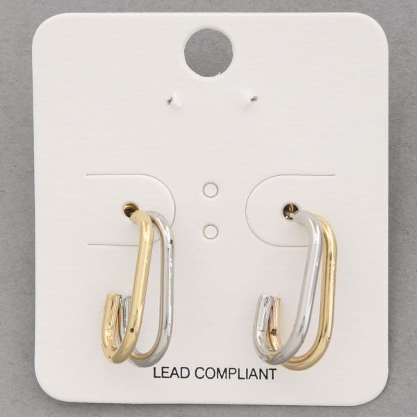 TWO TONE OPEN OVAL METAL EARRING