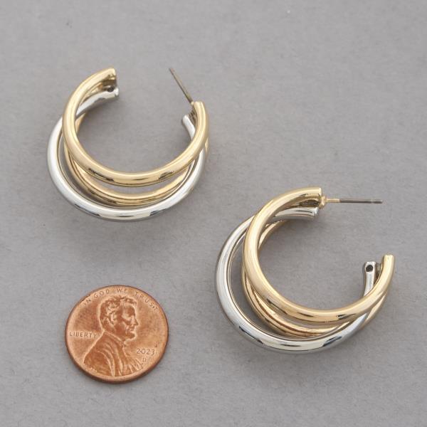 TWO TONE TRIPLE OPEN HOOP EARRING