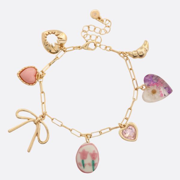 BOW HEART CHARM STATION BRACELET