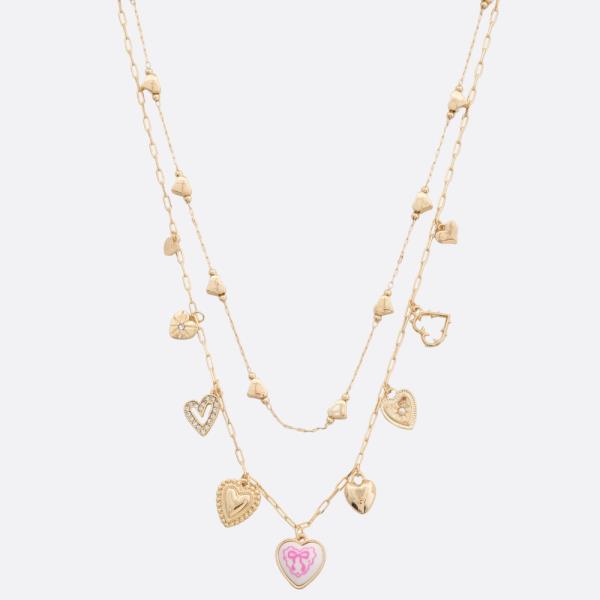 HEART CHARM STATION LAYERED METAL NECKLACE