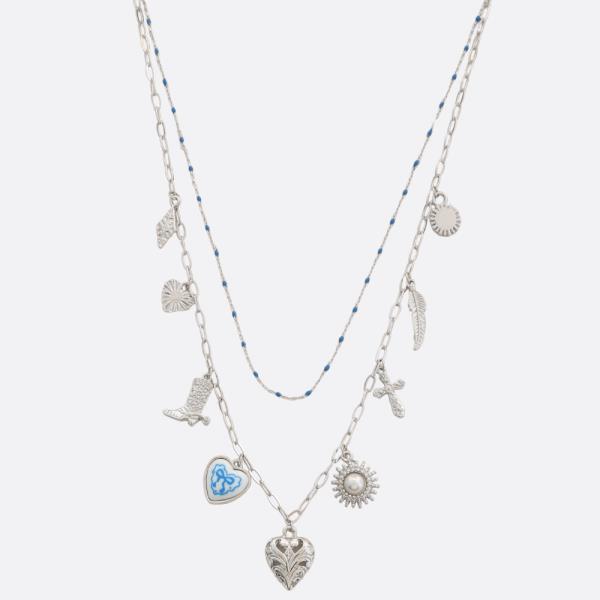 HEART MULTI CHARM BEADED LAYERED NECKLACE