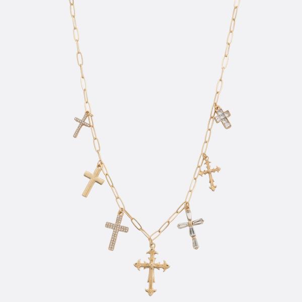 CROSS CHARM STATION OVAL LINK NECKLACE