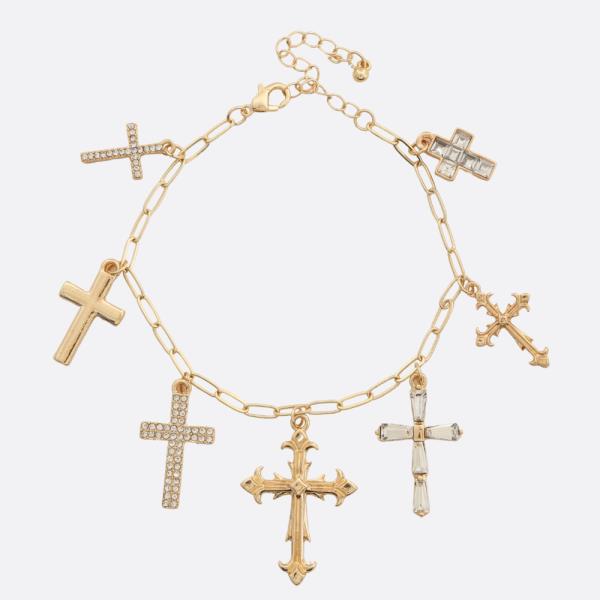 MULTI CROSS CHARM OVAL LINK BRACELET