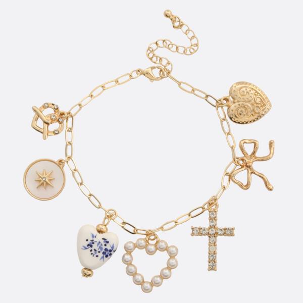 CROSS HEART MULTI CHARM BRACELET