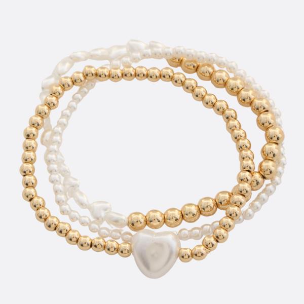 HEART PEARL BEADED BRACELET SET