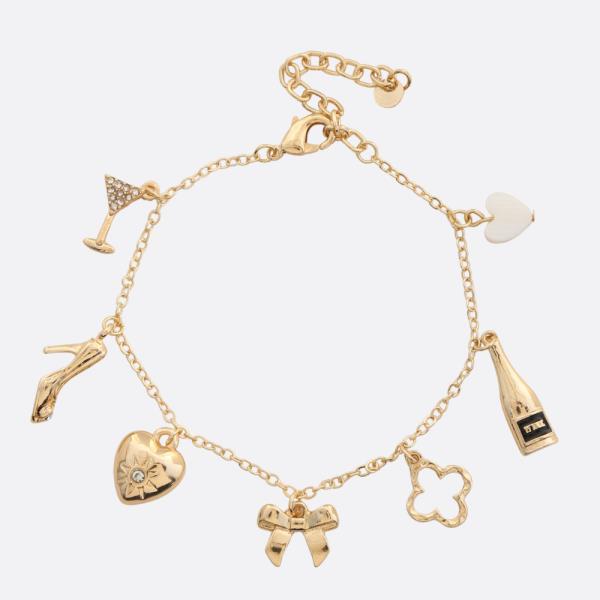 HEART BOW MULTI CHARM METAL BRACELET