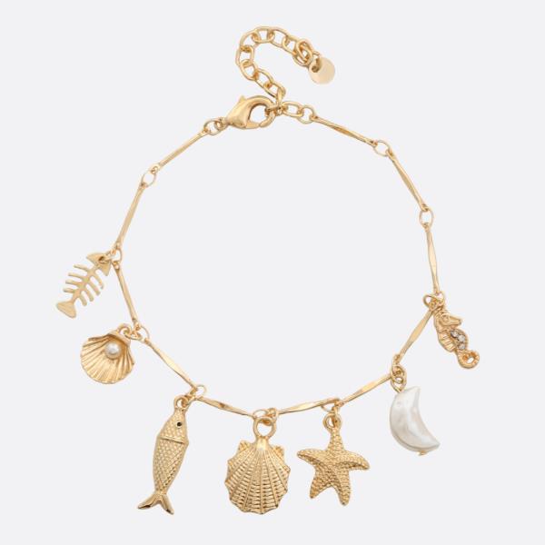 SEA LIFE MULTI CHARM PEARL BEAD BRACELET