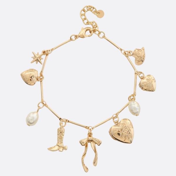 HEART LOCKET CHARM PEARL BEAD BRACELET