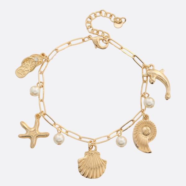 SEA LIFE PEARL BEAD MULTI CHARM BRACELET