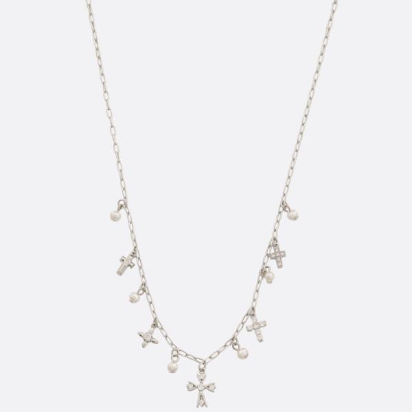 DAINTY CROSS CHARM STATION NECKLACE