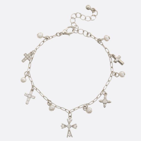 CROSS CHARM PEARL BEAD BRACELET