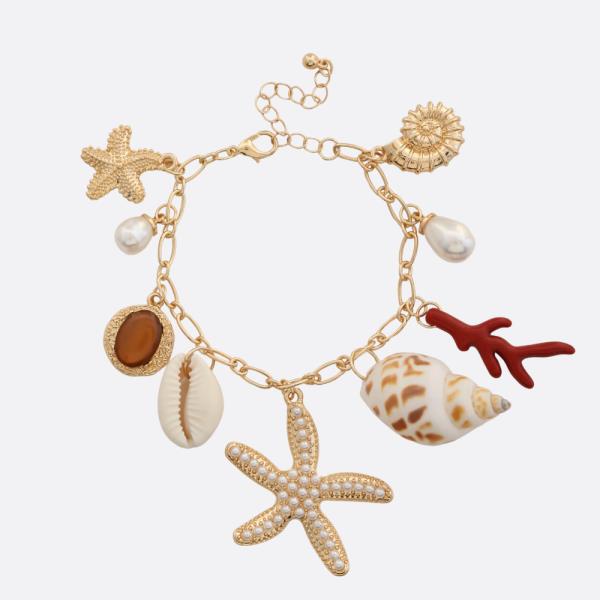 STARFISH SEASHELL MULTI CHARM BRACELET