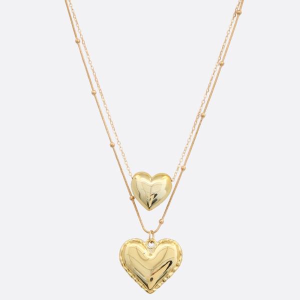 SDJ HEART PENDANT LAYERED METAL NECKKLACE