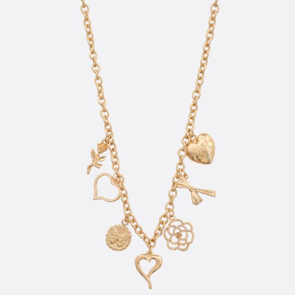 SDJ HEART FLOWER MULTI CHARM METAL NECKLACE