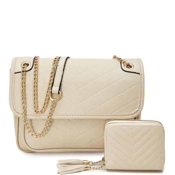 (ONLINE ONLY) 2in1 chevron quilted shoulder crossbody w wallet set