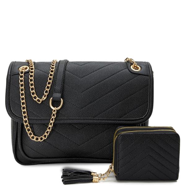 (ONLINE ONLY) 2in1 chevron quilted shoulder crossbody w wallet set