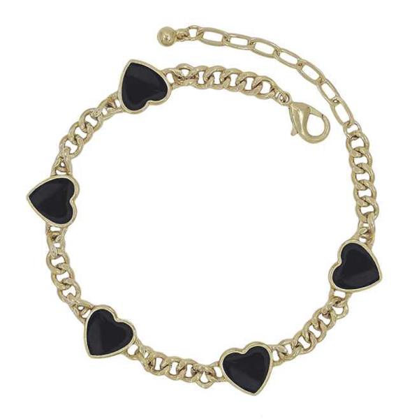 VALENTINE`S DAY 5 EPOXY HEARTS FLAT METAL CHAIN BRACELET