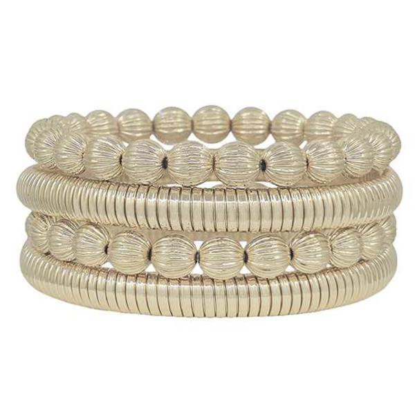 4 SET 8MM TEXTURED BALL WITH STRETCH METAL BANGLE