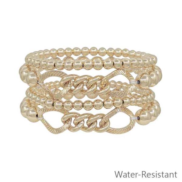 4 SET CHUNKY CHAIN FRONT ACCENT METAL CCB STRETCH BRACELET