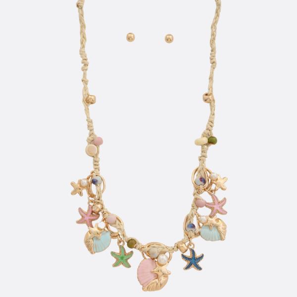 SEA LIFE MULTI CHARM CORD BEADED NECKLACE