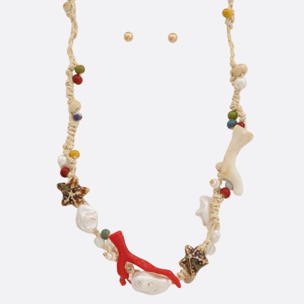 CORAL SEA LIFE CHARM CORD BEADED NECKLACE