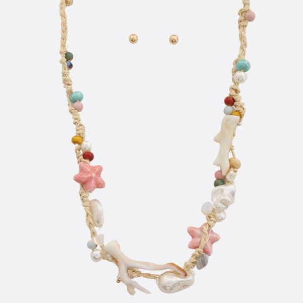 CORAL SEA LIFE CHARM CORD BEADED NECKLACE