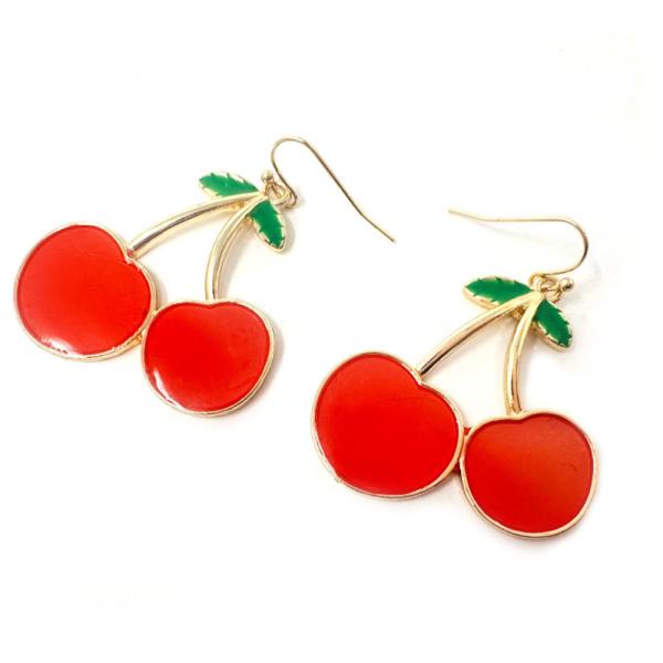 CHERRY METAL DANGLE EARRING