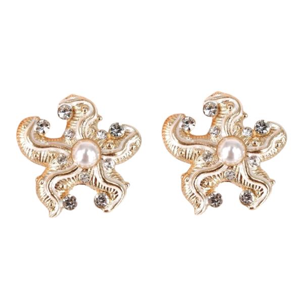 WIDE RHINESTONE PEARL STARFISH POST EARRING