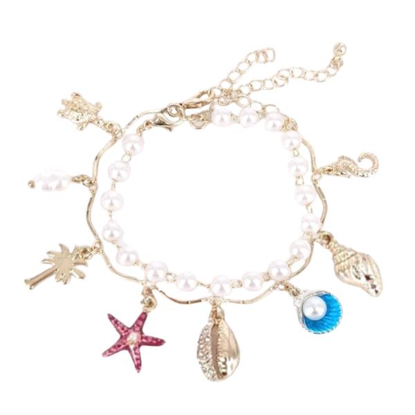 SEA LIFE MULTI CHARM PEARL BEAD BRACELET