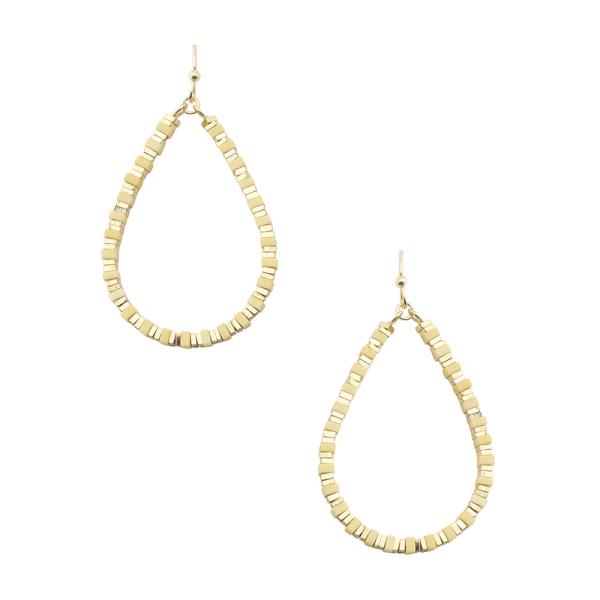 METAL COLOR BEAD TEARDROP DANGLE EARRING