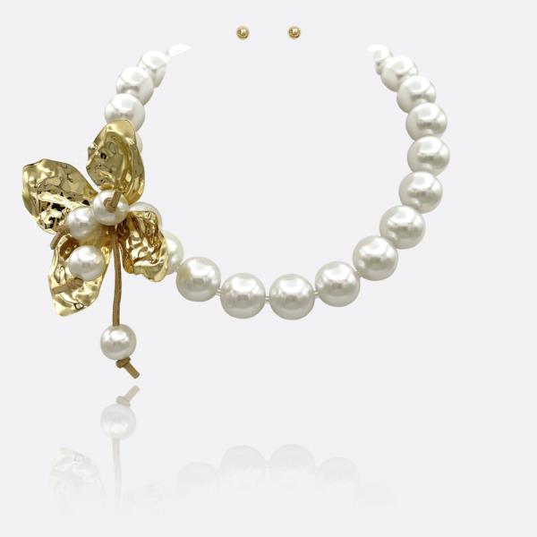 PEARL W FLOWER NECKLACE SET