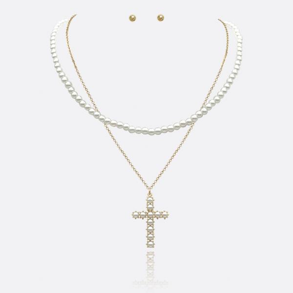 FINE PEARL CROSS W PEARL NECKLACE