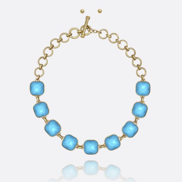 FACETED STONE LINKED TOGGLE WATER RESISTANT NECKLACE SET