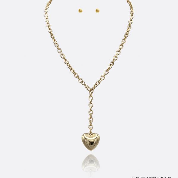 ADJUSTABLE CHAIN PUFFY HEART NECKLACE