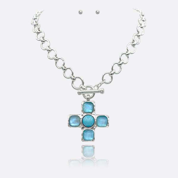 STATEMENT CROSS W TOGGLE WATER RESISTANT NECKLACE SET