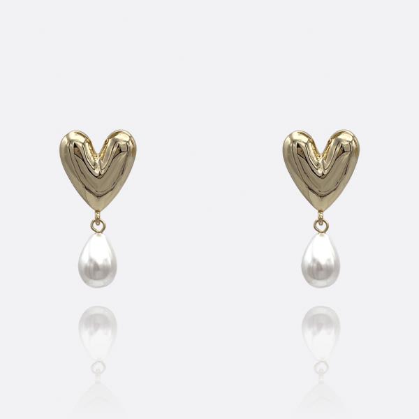 HEART PUFFY PEARL DANGLING EARRING