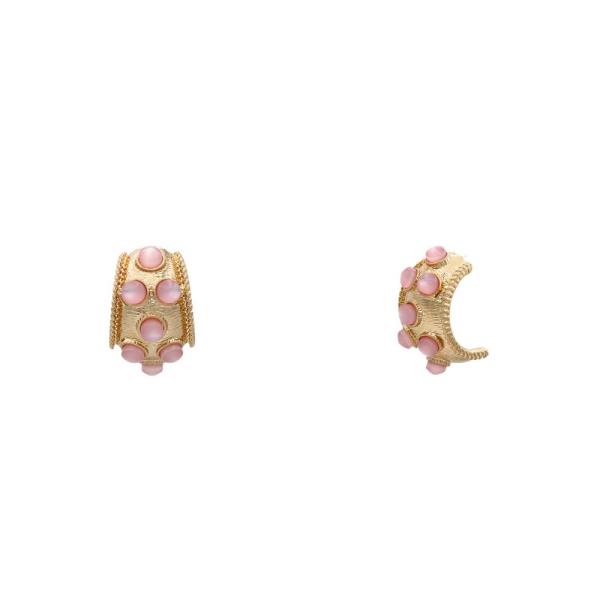 ANTIQUE GOLD HOOP W ACR CAT`S EYE EARRING