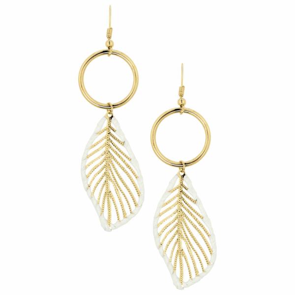 METAL LEAF RAFFIA WRAPPED FISH HOOK EARRING