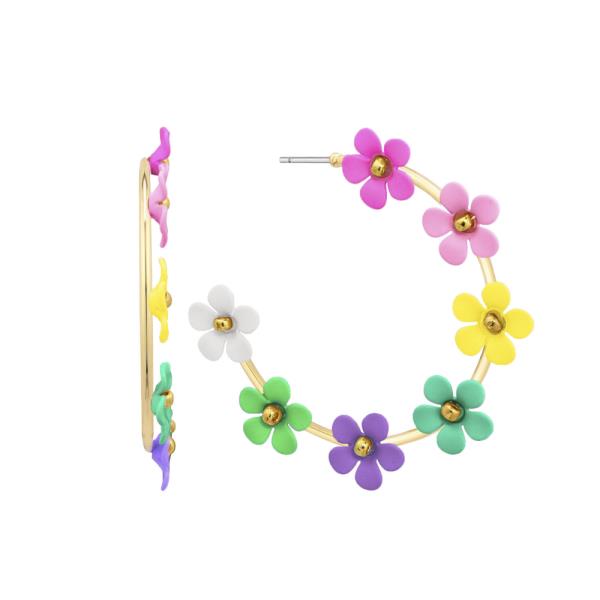 COLOR FLOWERS HOOP EARRING