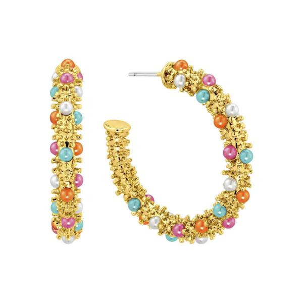 COLOR BEAD METAL HOOP 30MM EARRING