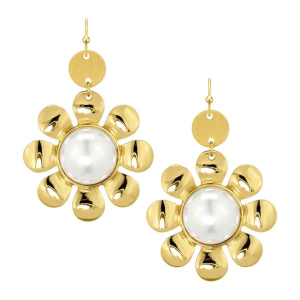 PEARL FLOWER FISH HOOK EARRING