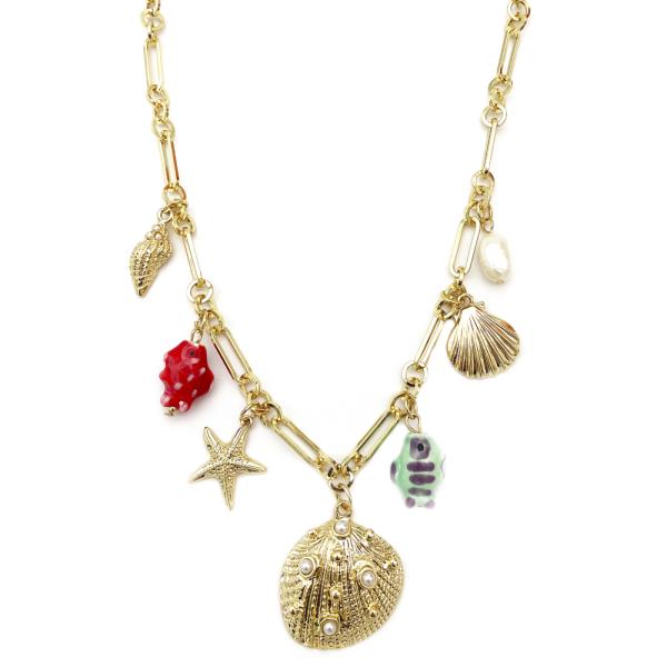 SHORT CHAIN MIXED SEA LIFE CHARMS NECKLACE