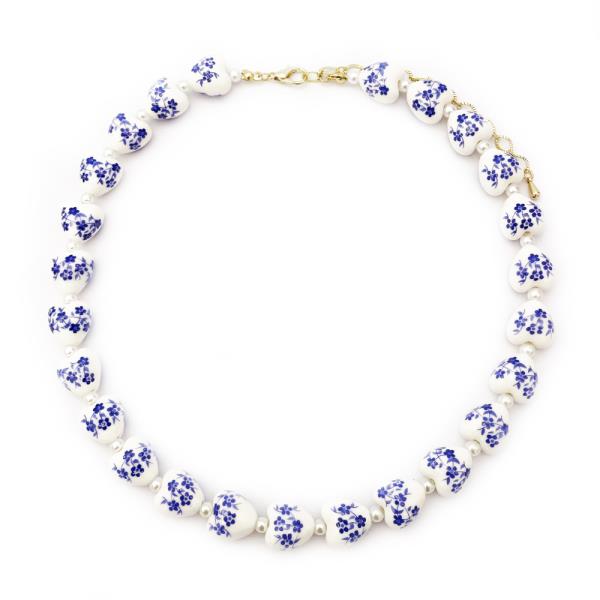 HEART FLOWER PORCELAIN BEAD SHORT NECKLACE