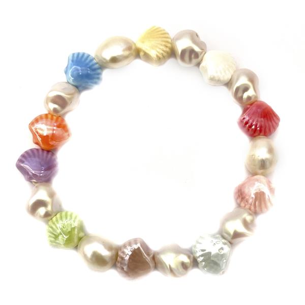 SHELL & PEARL MIX STRETCH BRACELET