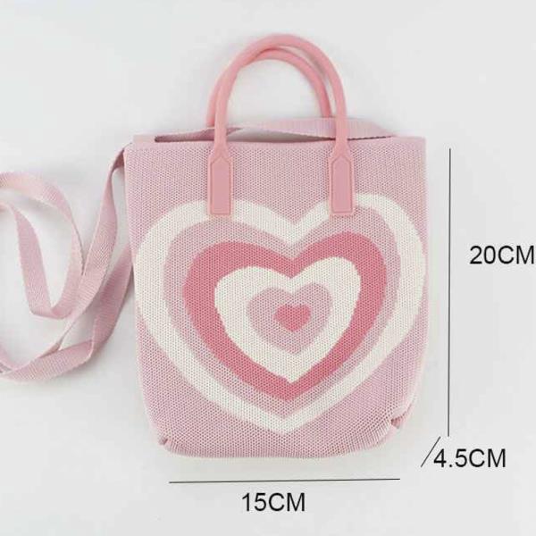 VALENTINE`S DAY HEART KNIT TOTE BAG WITH CROSSBODY STRAP